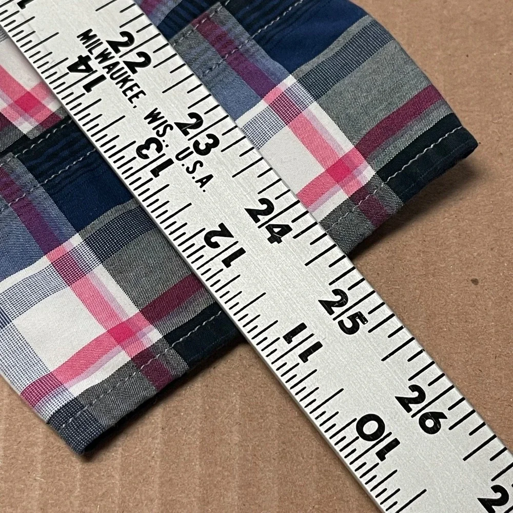 Banana Republic Men's M Grant‎ Fit Shirt Navy Pink Blue Plaid Oxford EUC